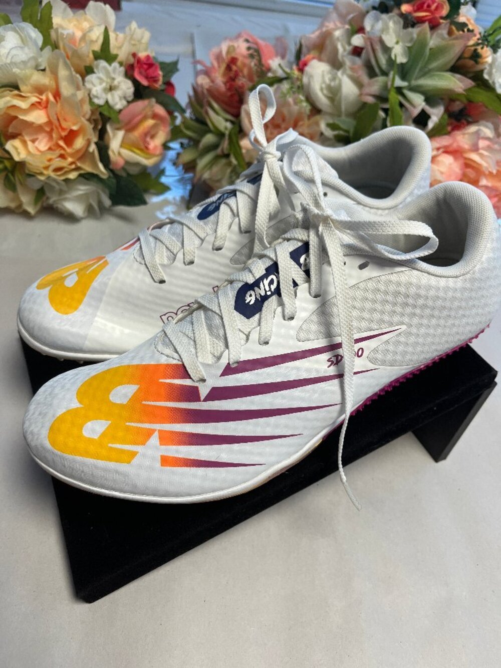 New Balance SD100 Track Spikes White Pink Orange Size 9